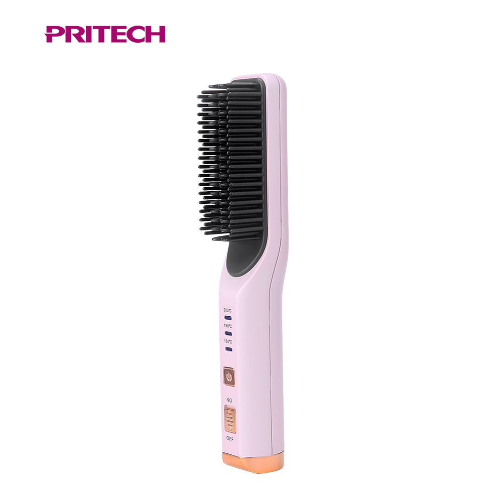 PRITECH Micro USB rechargeable portable travel cordless hair straightener Comb brush with reverse charge